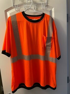High-Visibility Orange Safety Work Shirt with Reflective Stripes